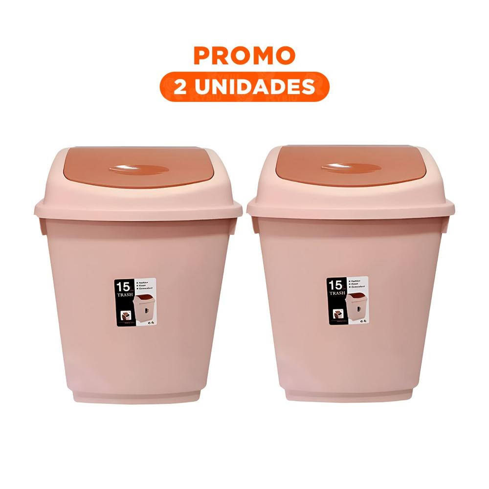 Pack2 Recipiente de Basura con Tapa Vaiven y Acabado Marron 15L Y Regalo Sticker