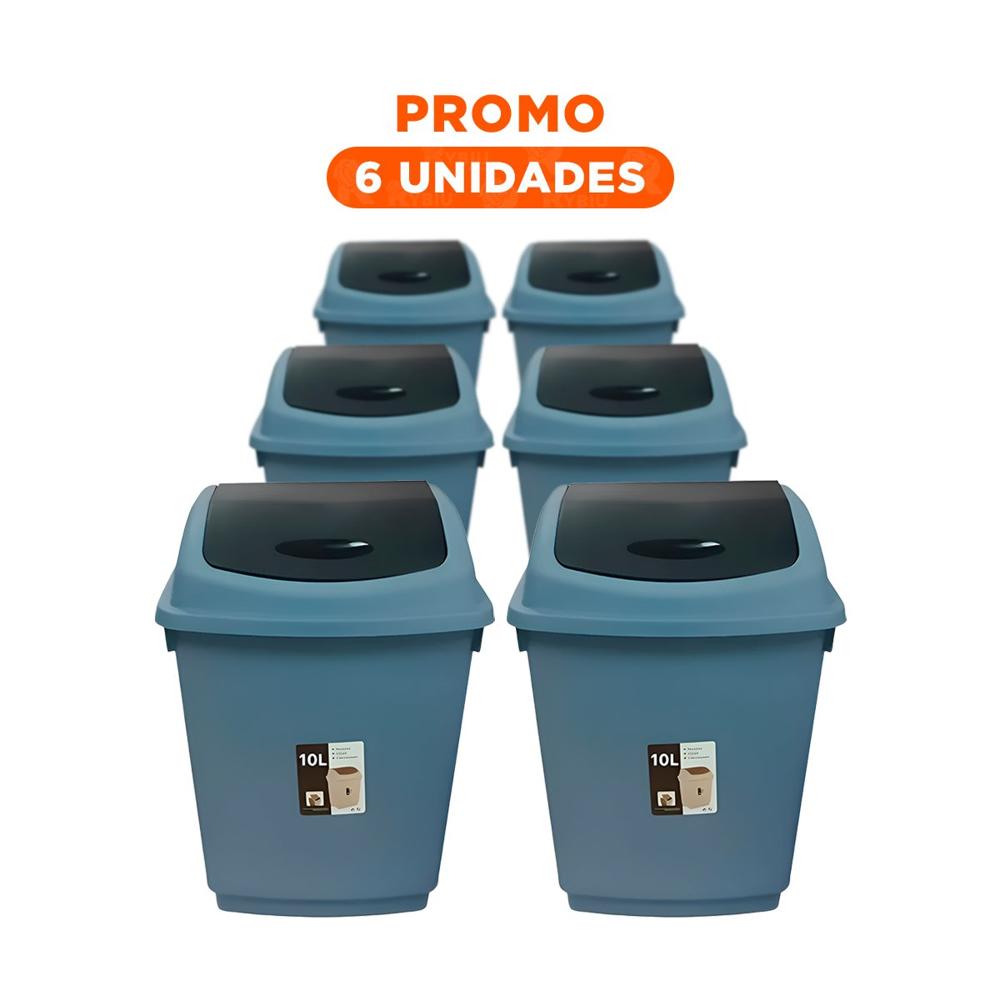 Pack6 Contenedor Vaiven de Basura con Tapa Azul Estable 10L Y Regalo Sticker