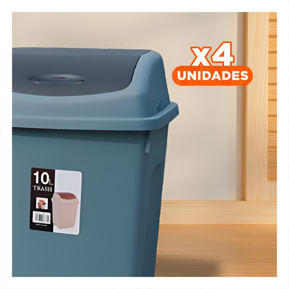 Pack4 Deposito Vaiven de Basura con Tapa Azul Estable 10L Y Regalo Sticker