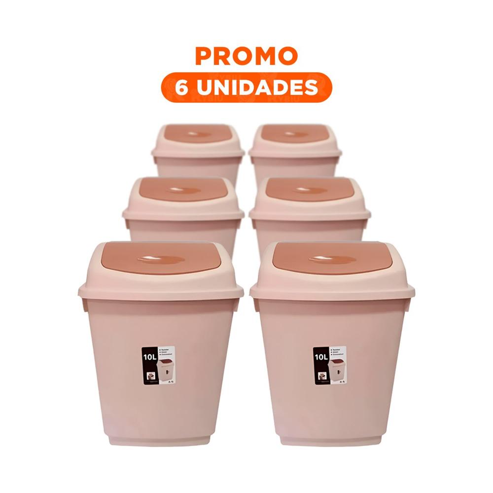 Pack6 Contenedor Vaiven de Basura con Tapa Marron Estable 10L Y Regalo Sticker