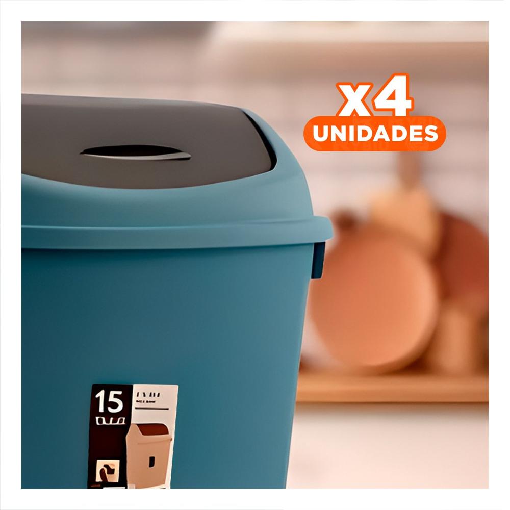 Pack4 Recipiente de Basura Vaiven Color Azul de Uso Practico 15L YPapel Regalo