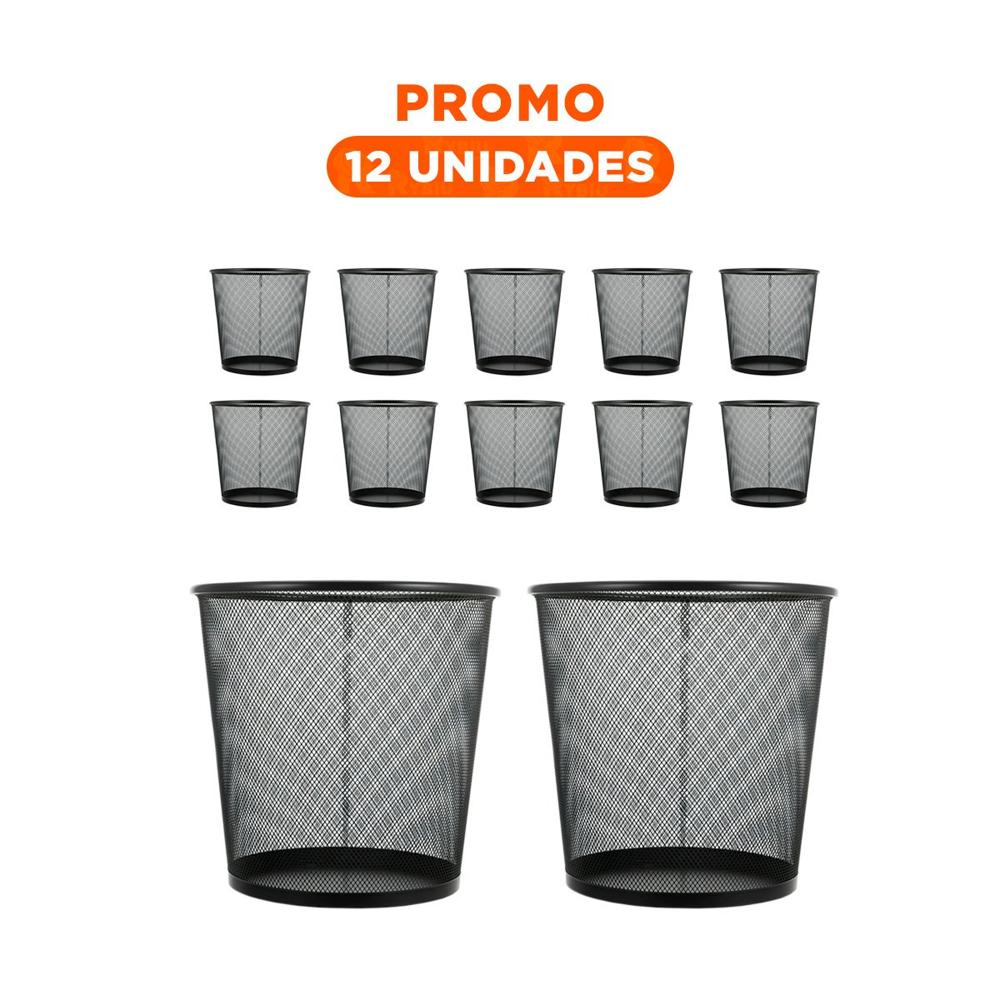 Pack12 Deposito de basura negro metalico redondo para sala cocina y oficina