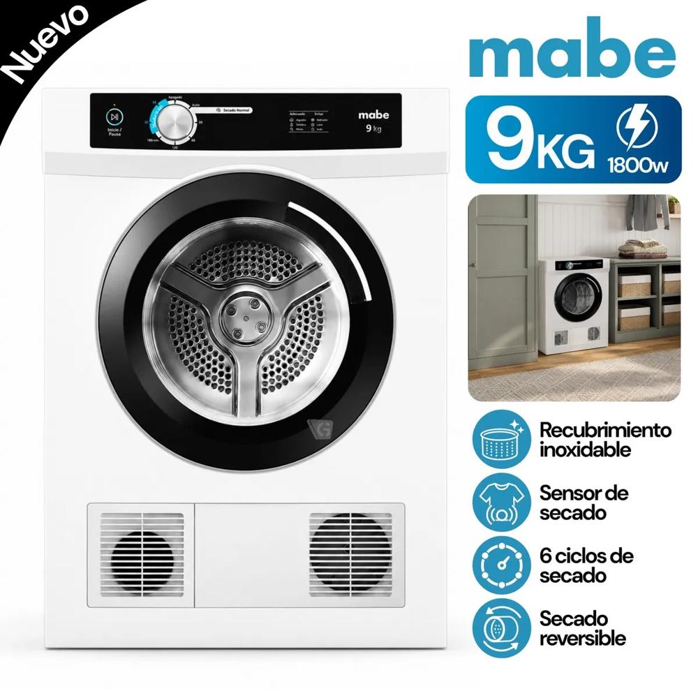 Secadora Eléctrica Carga Frontal 9kg Blanca Mabe SEM090VBBB0