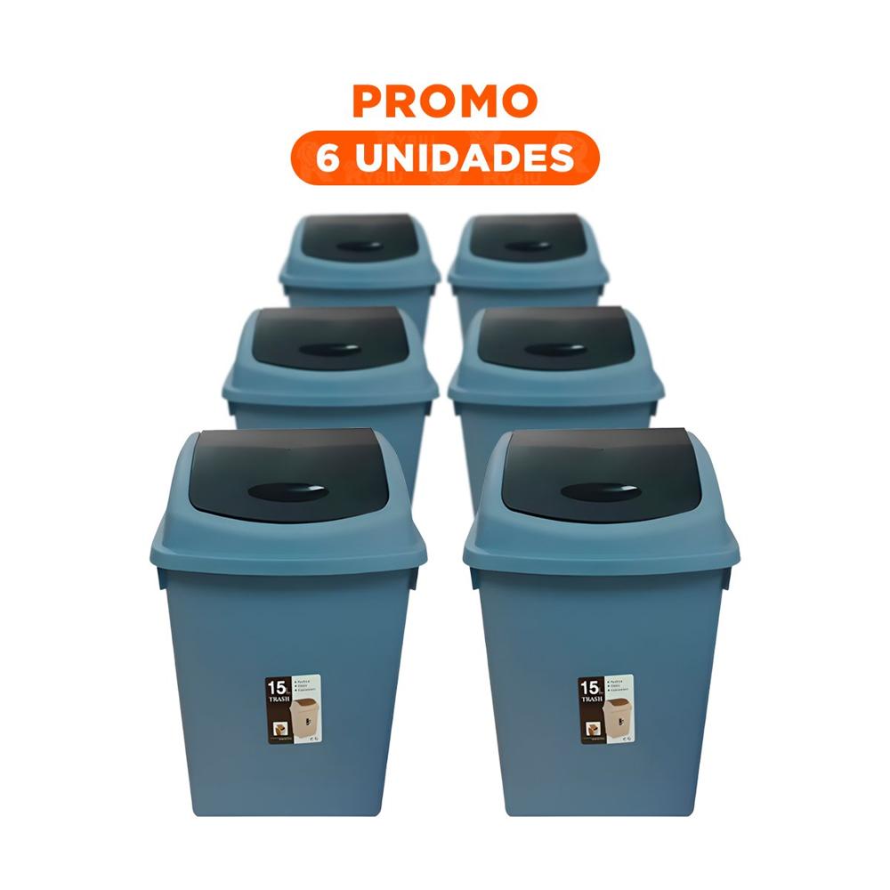 Pack6 Contenedor Vaiven de Basura con Tapa Azul Estable 15L Y Regalo Sticker