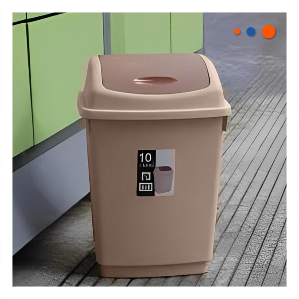 Tacho de Basura Color Marron con Tapa Tipo Vaiven y Volumen 10L Y Notas