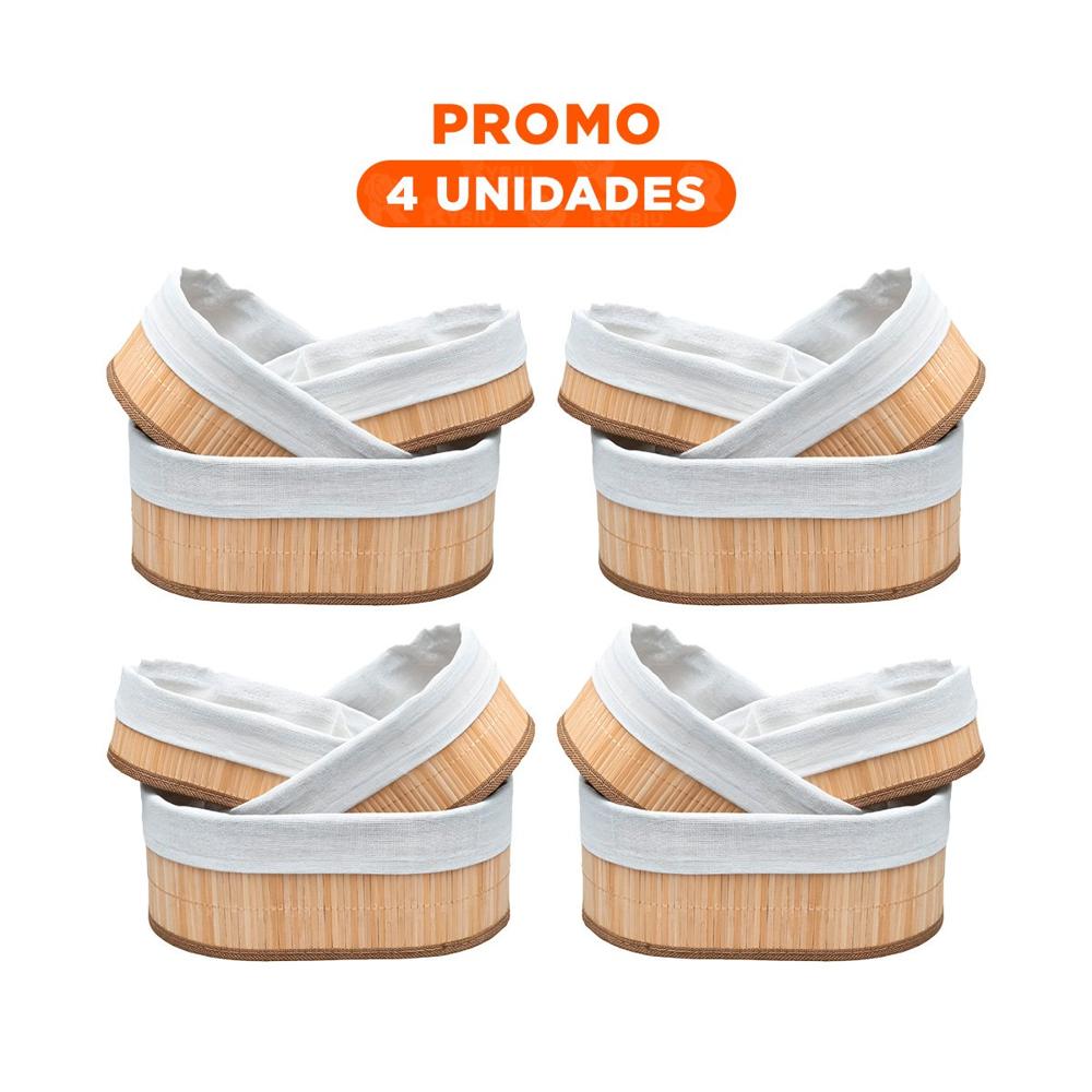Pack4 Contenedores Practicos de Bambu y Tela para Espacios Interiores