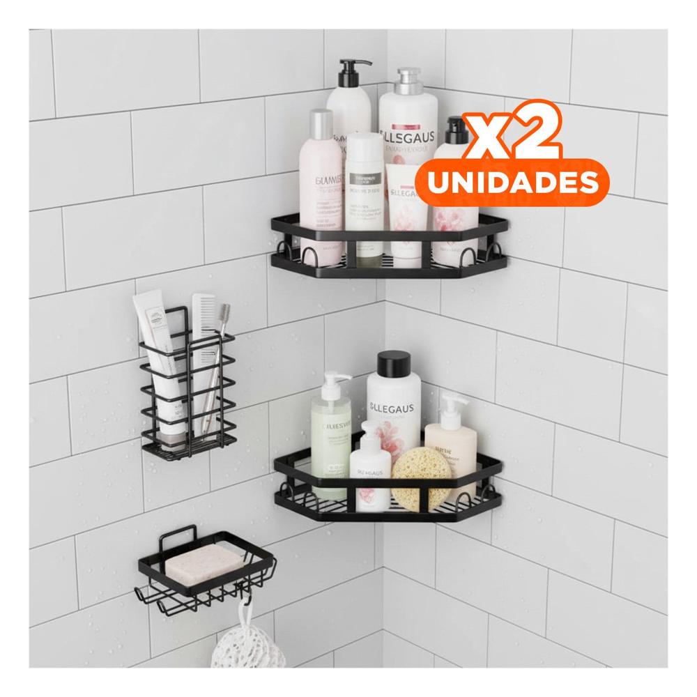 Pack2 Gabinete Esquinero 5 Piezas Negro para Organizar Hogar Moderno