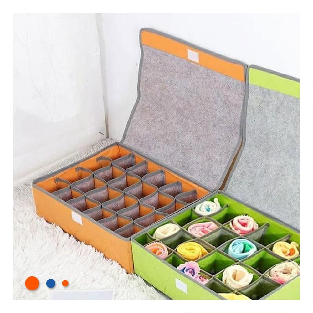 Organizador de Ropa Interior 24 Divisiones con Tapa Color Naranja Hogar Plus