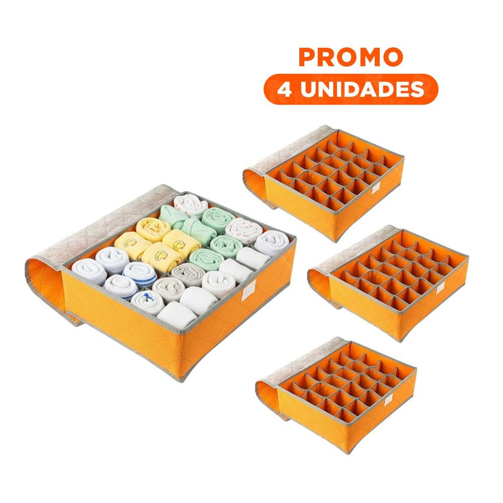 Pack4 Contenedor Organizador de Ropa Interior 24 Divisiones Naranja Diario Max