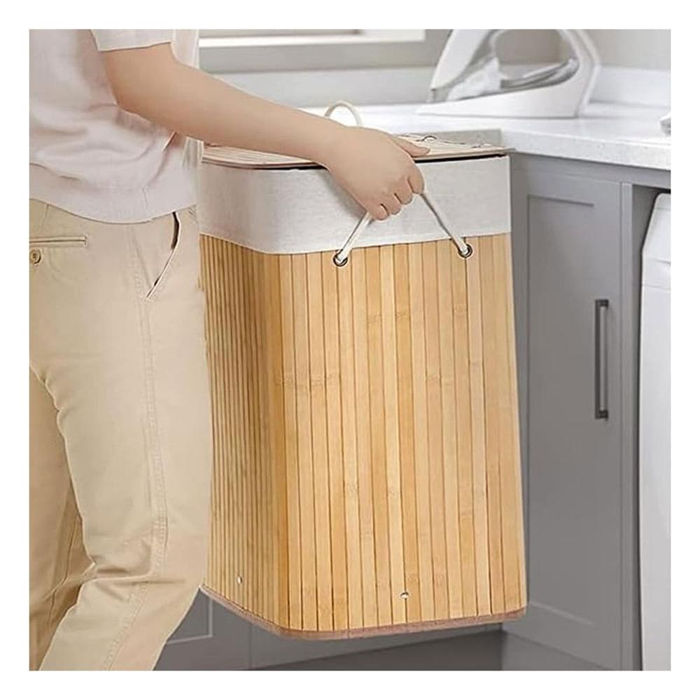Cesta Plegable de Bambu con Tapa para Organizacion del Hogar Estilo Natural