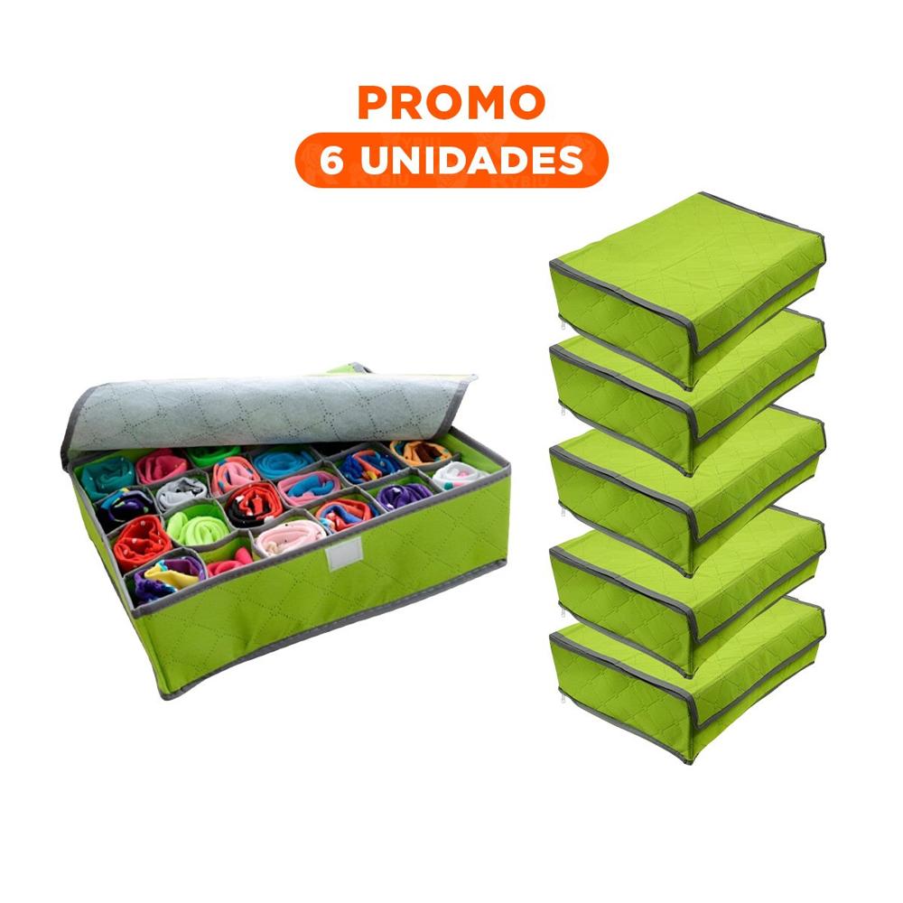 Pack6 Modulo Organizador de Ropa Interior 24 Divisiones Verde Uso Diario Max Y Regalo Sticker