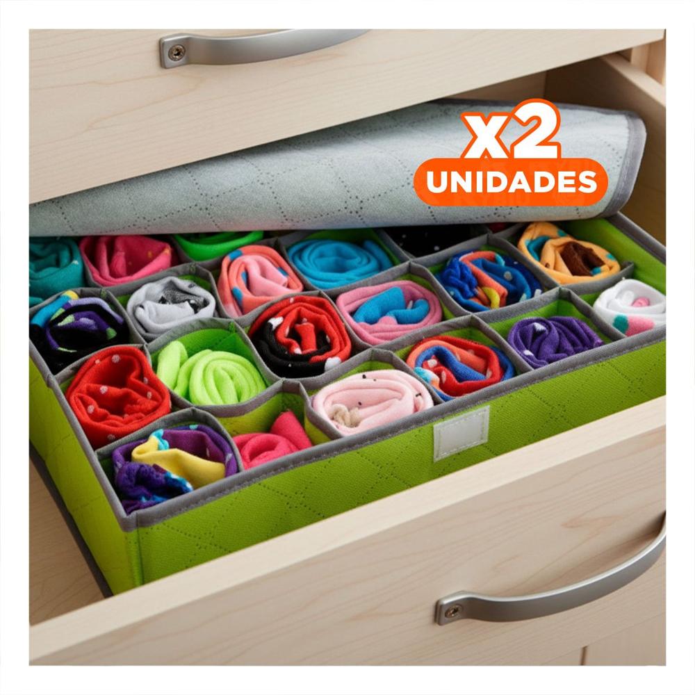 Pack2 Contenedor Organizador para Ropa Interior 24 Divisiones con Tapa Verde Pro