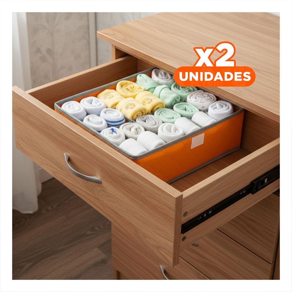 Pack2 Contenedor Organizador para Ropa Interior 24 Divisiones con Tapa Naranja Pro