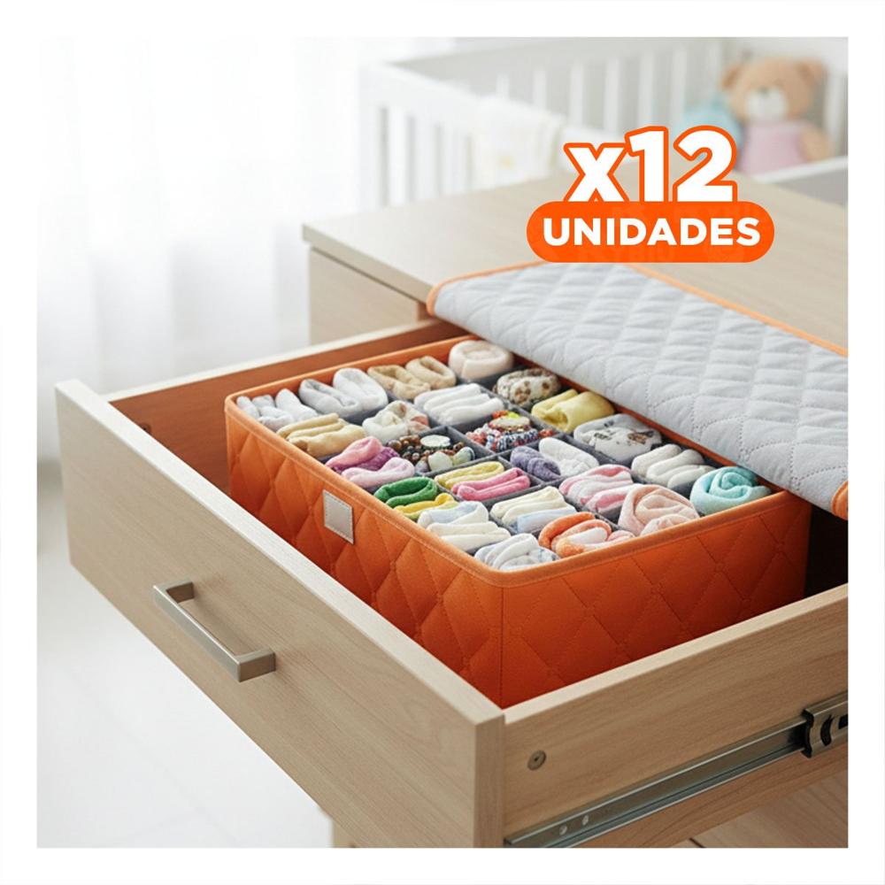 Pack12 Caja Textil para Ropa Interior 24 Divisiones con Tapa Naranja Hogar Pro Y Papel Regalo