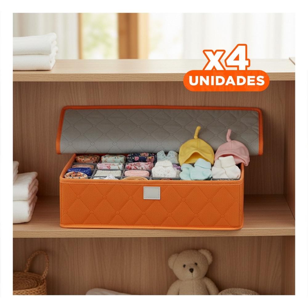 Pack4 Contenedor Organizador para Ropa Interior 24 Divisiones Naranja Orden Pro YPapel Regalo