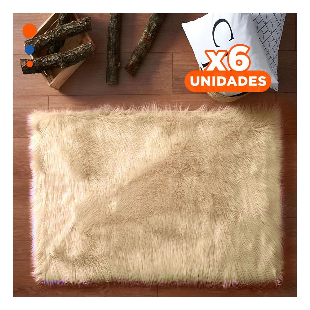 Pack6 Alfombrilla Rectangular Peluche Camello y Crema con Dimensiones 40x60cm