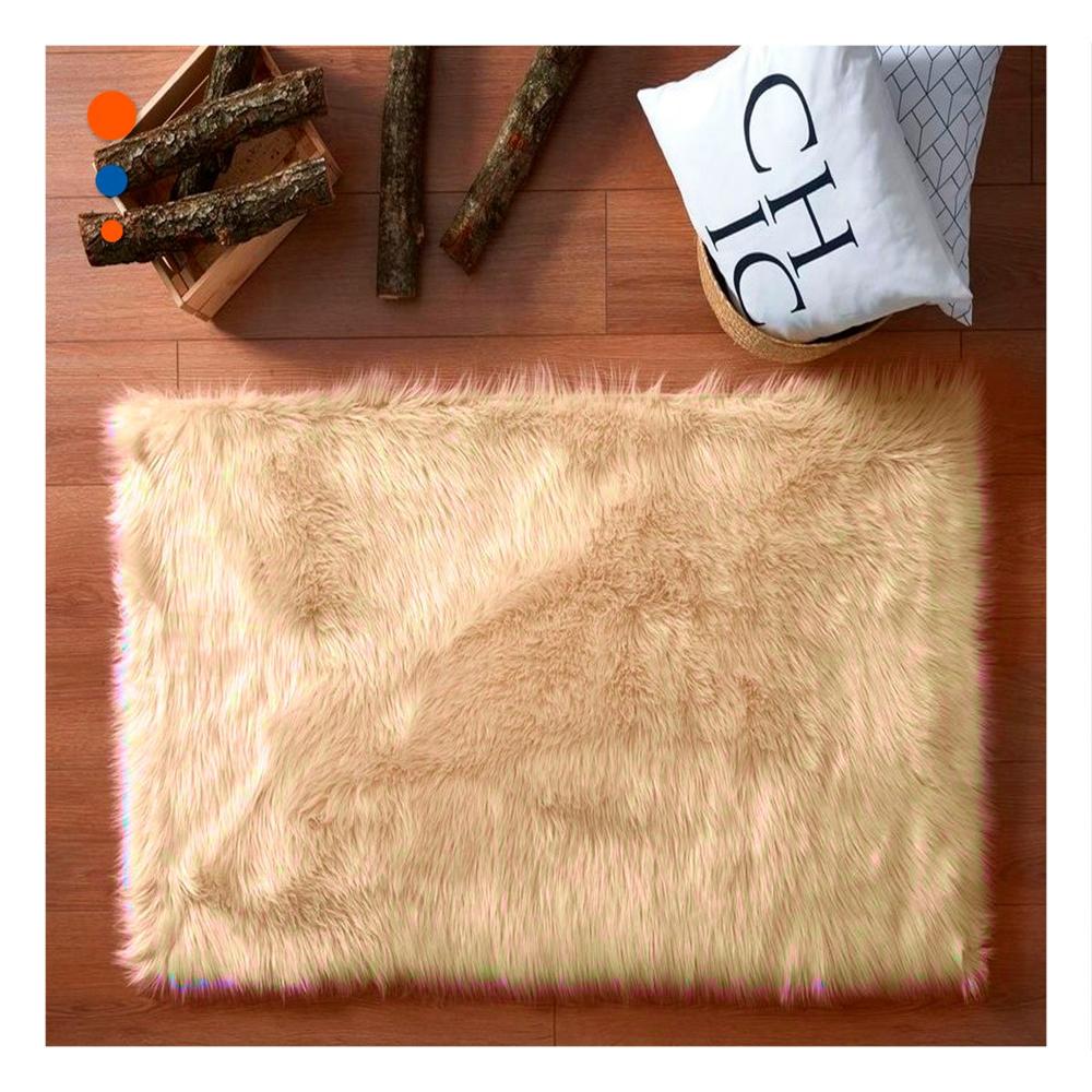 Alfombra Rectangular de Textura Peluche Camello y Crema con Dimensiones 40x60cm