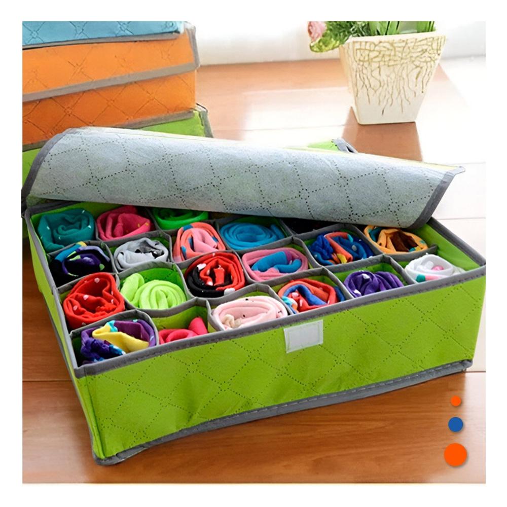 Organizador de Ropa Interior 24 Divisiones con Tapa Verde para Cajon Extra YPapel Regalo