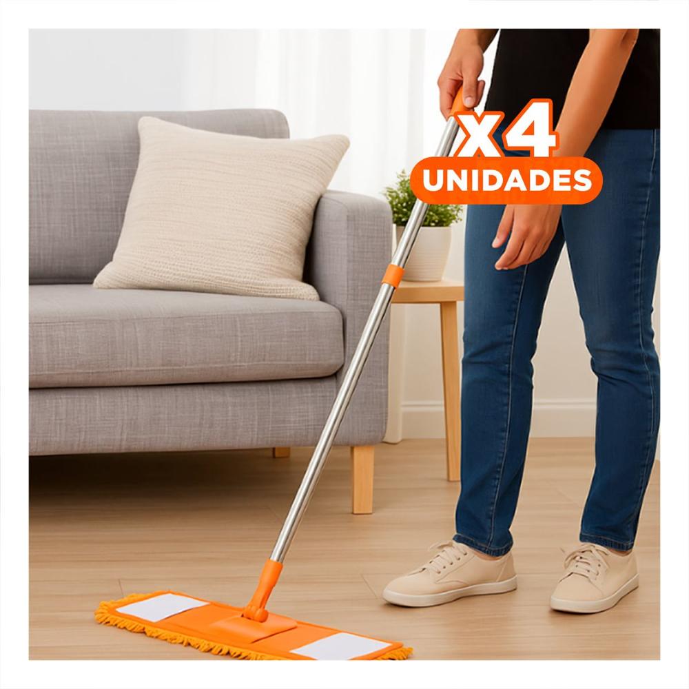 Pack4 Repuesto Rectangular de Microfibra Naranja para Limpieza del Hogar Y Regalo Sticker