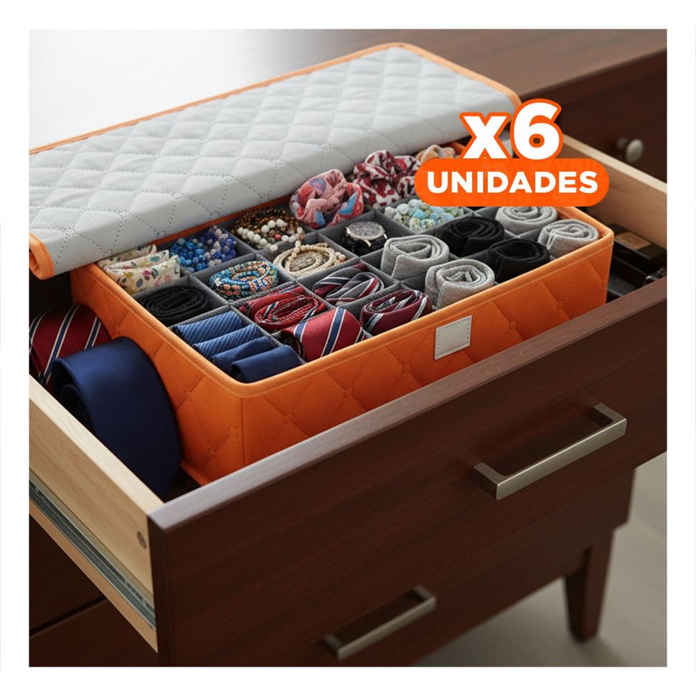 Pack6 Modulo Organizador para Ropa Interior 24 Divisiones Naranja Hogar Extra Y Papel Regalo