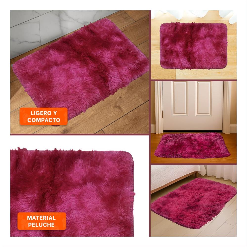 Alfombra Rectangular Fucsia y Guinda de Textura Peluche en Dimensiones 40x60cm Y Ligas Regalo