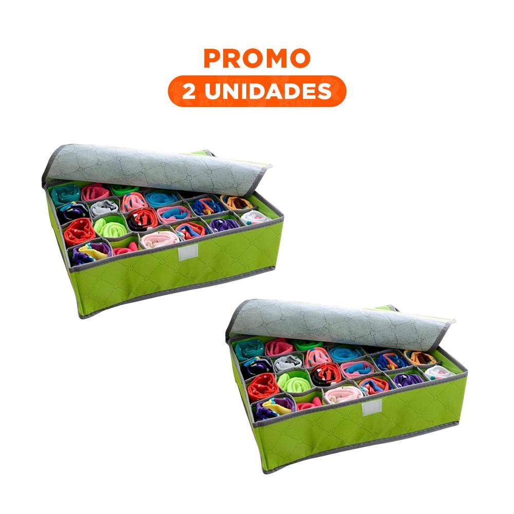 Pack2 Contenedor Organizador para Ropa Interior 24 Divisiones Verde Hogar Y Regalo Sticker