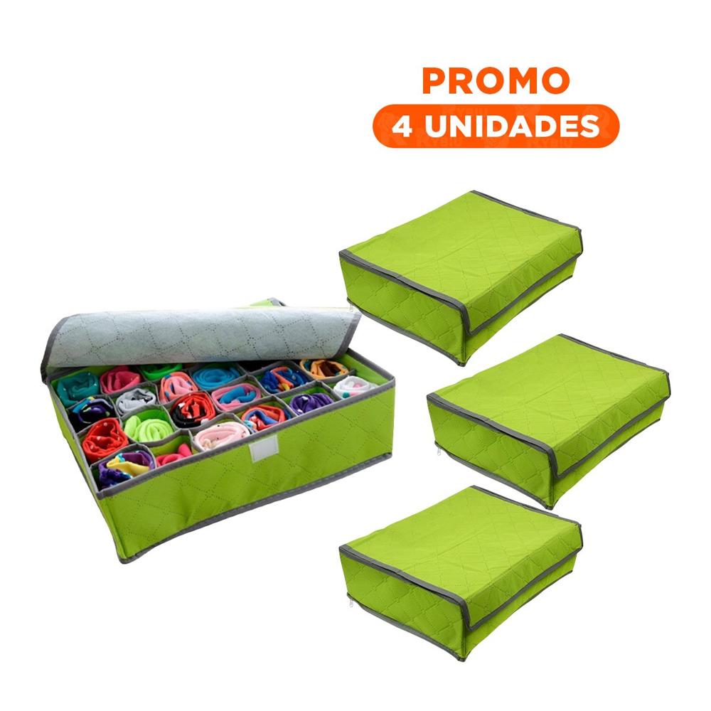 Pack4 Contenedor Organizador de Ropa Interior 24 Divisiones Verde Diario Max