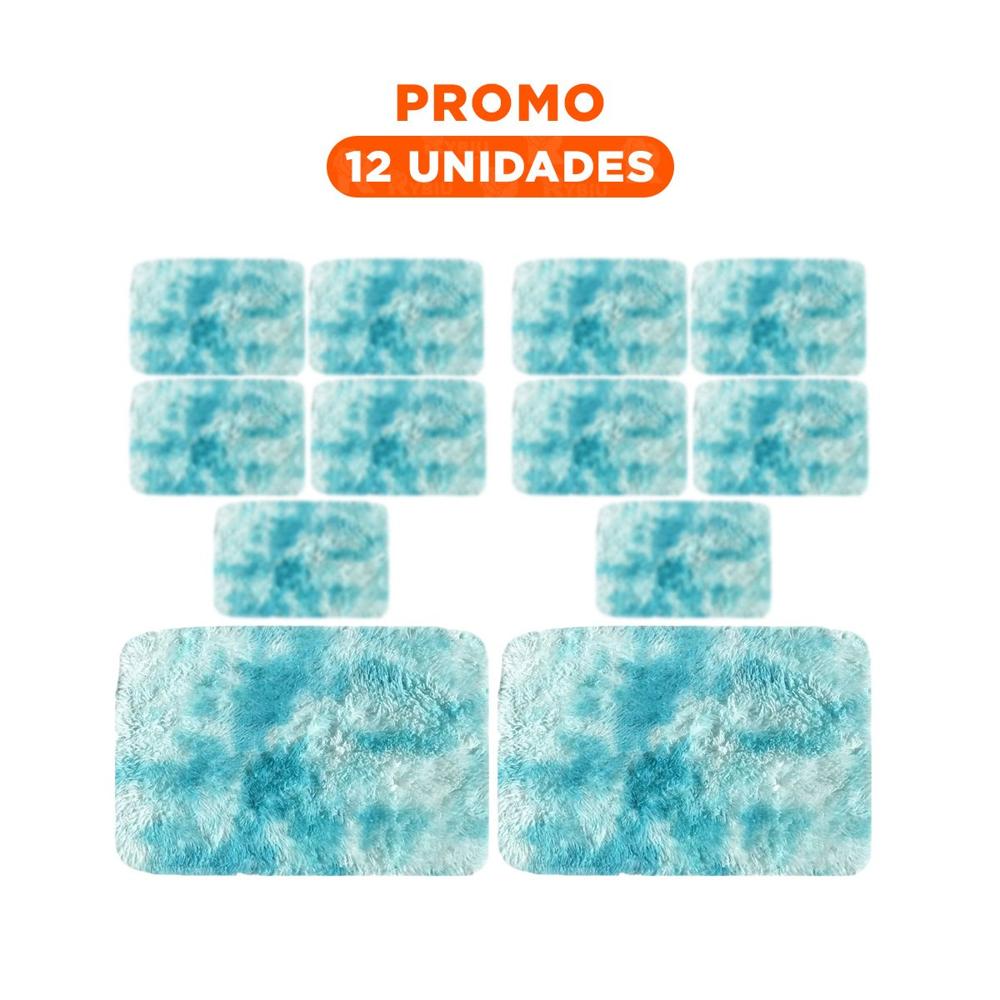 Pack12 Alfombrilla Rectangular 40x60cm Celeste y Blanco con Superficie Peluche