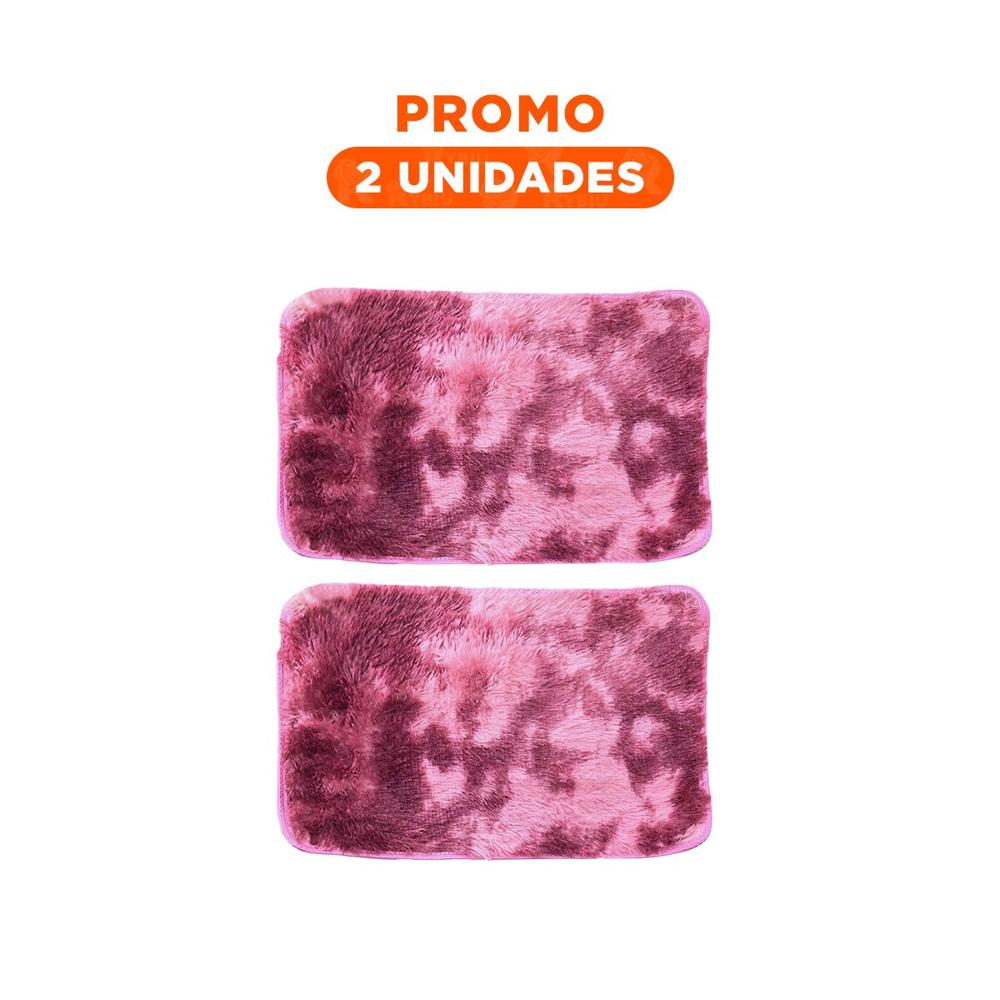 Pack2 Tapete Guinda y Rosado Rectangular 40x60cm con Superficie Peluche Y Regalo Sticker
