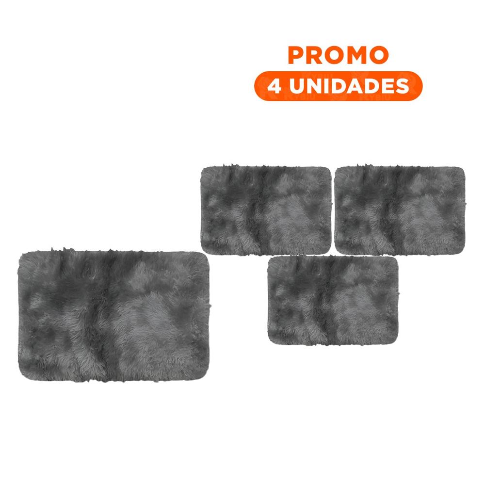 Pack4 Tapete Rectangular con Dimensiones 40x60cm Peluche Negro y Plomo