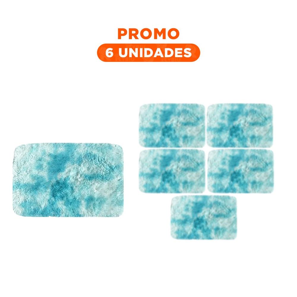 Pack6 Alfombrilla de Textura Peluche Celeste y Blanco Rectangular 40x60cm YRegalo Sticker