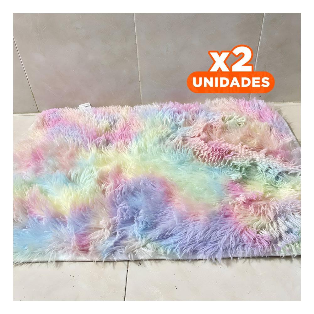 Pack2 Tapete Dimensiones 40x60 Multicolor con Acabado Peluche Rectangular Y Papel Regalo