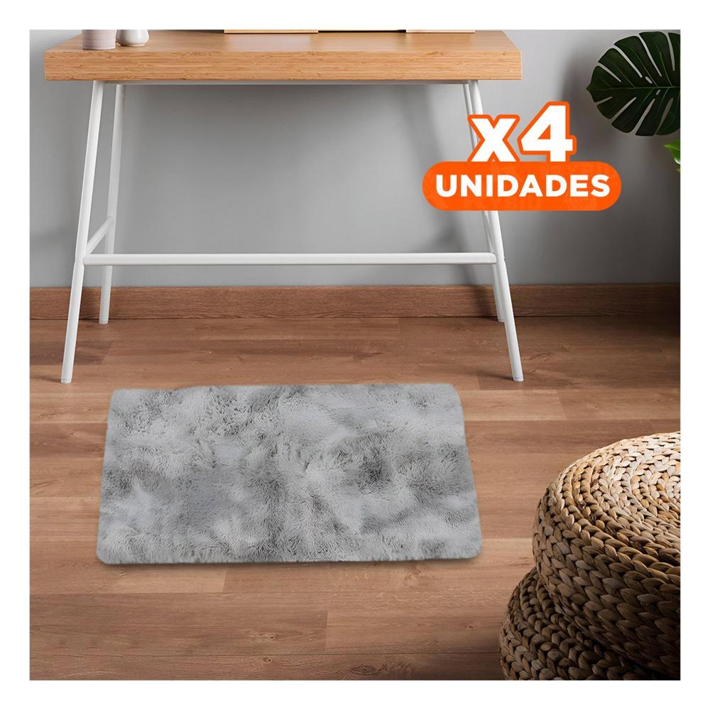 Pack4 Tapete Rectangular Plomo Peluche con Medida 40x60cm Y Papel Regalo
