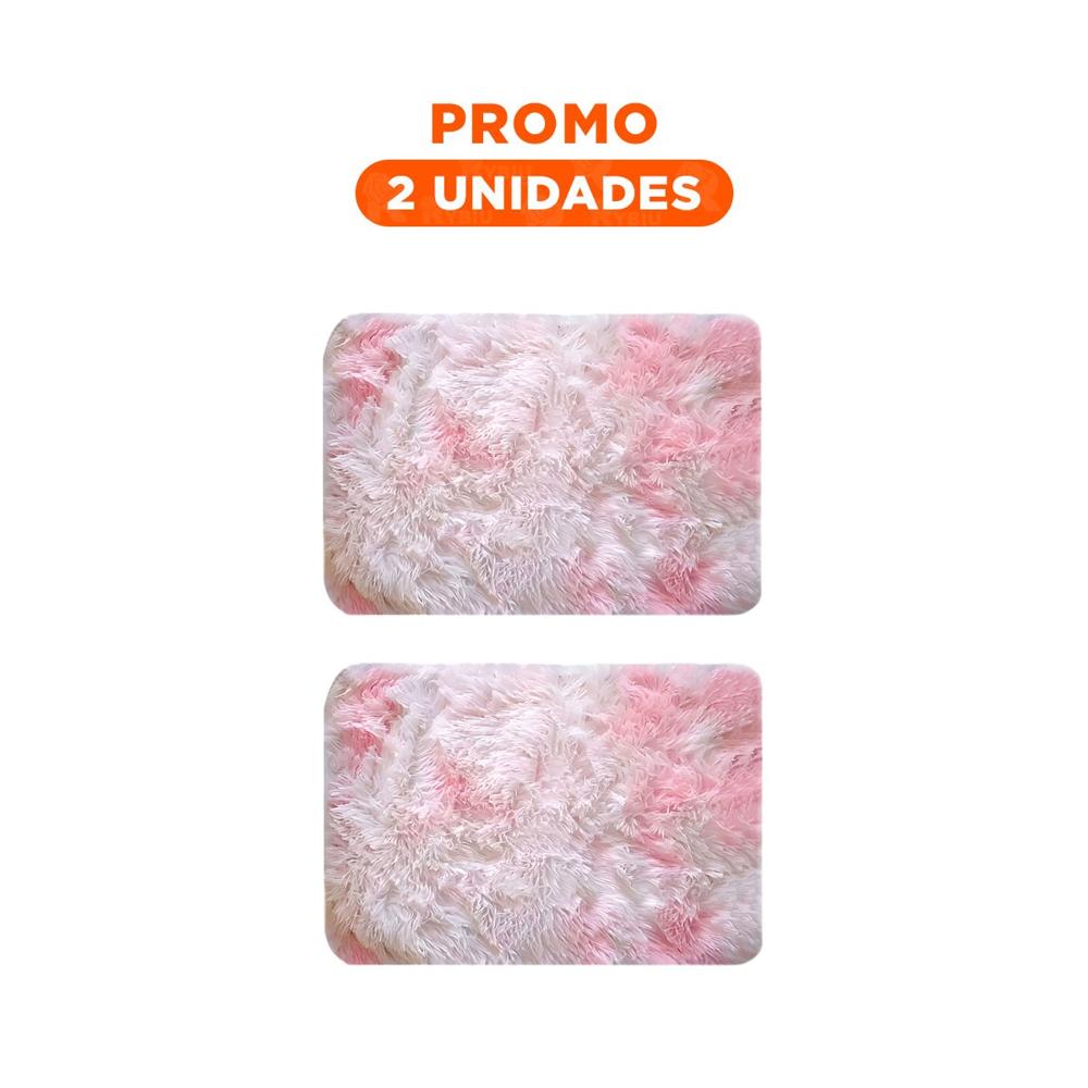 Pack2 Tapete Rosado y Blanco Rectangular 40x60cm con Superficie Peluche Y Regalo Sticker