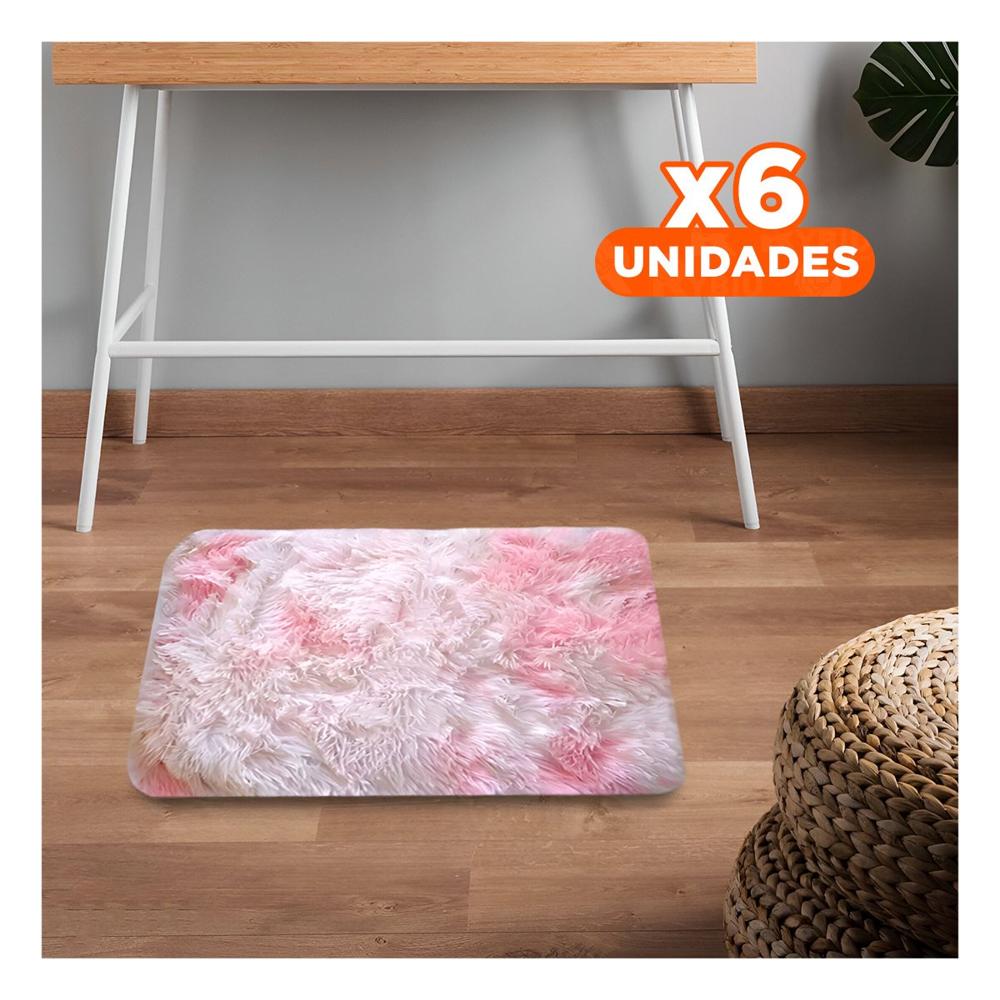 Pack6 Alfombrilla Dimensiones 40x60cm con Textura Peluche Rosado y Blanco Y Papel Regalo