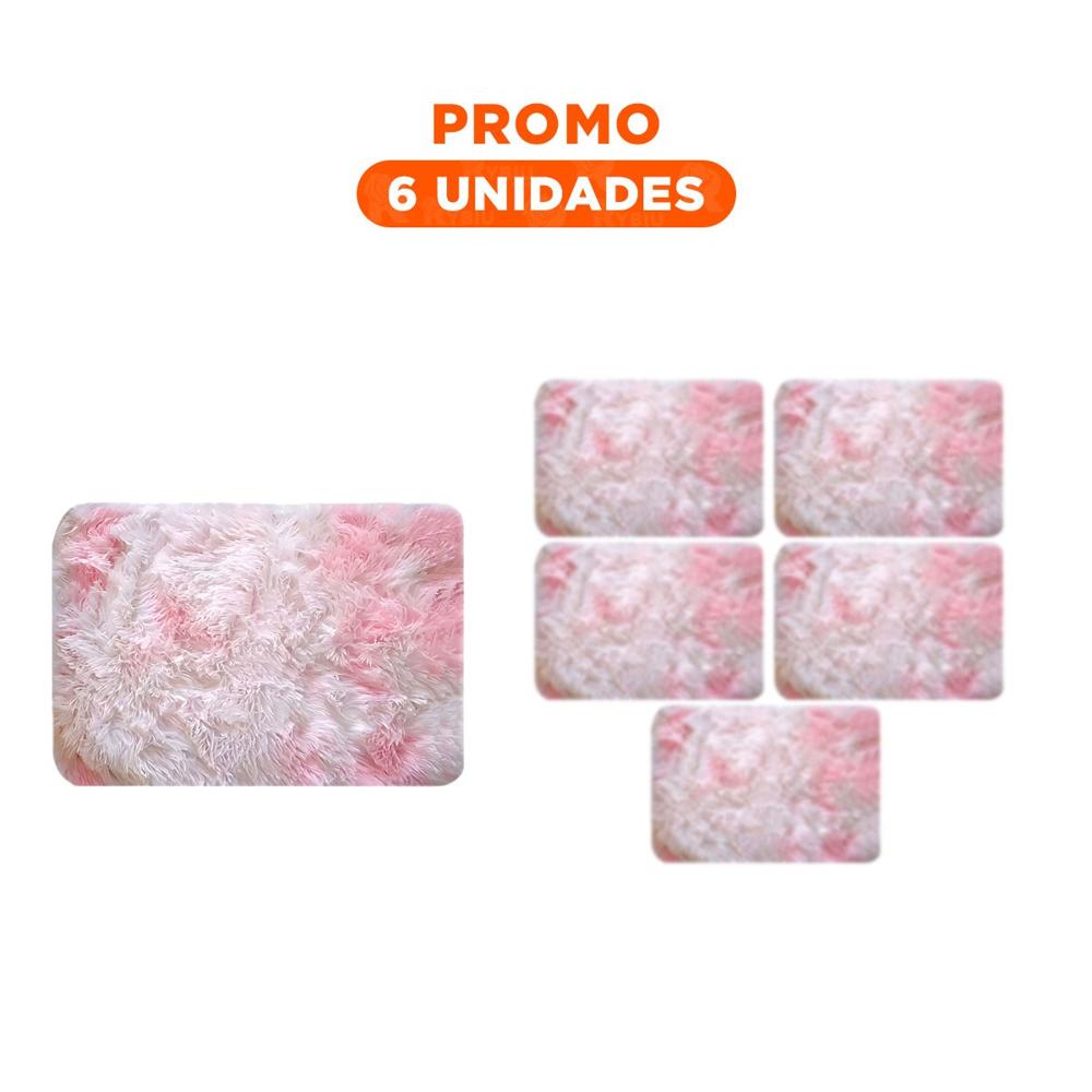 Pack6 Alfombrilla de Textura Peluche Rosado y Blanco Rectangular 40x60cm Y Regalo Sticker