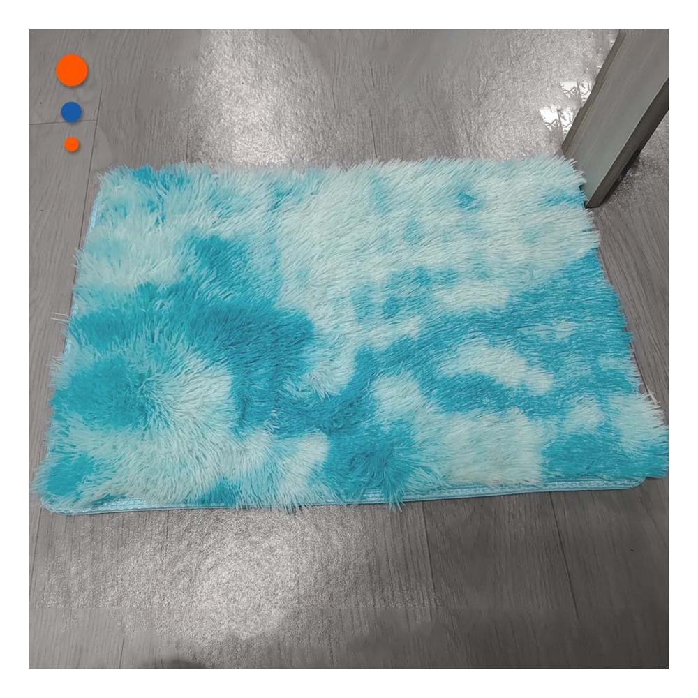 Alfombra de Textura Peluche Rectangular con Celeste y Blanco Dimensiones 40x60cm Y Notas