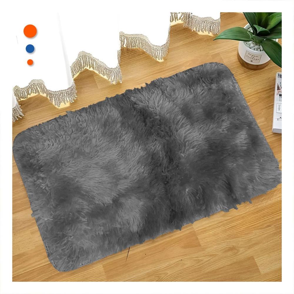 Alfombra Rectangular de Textura Peluche Negro y Plomo con Dimensiones 40x60cm