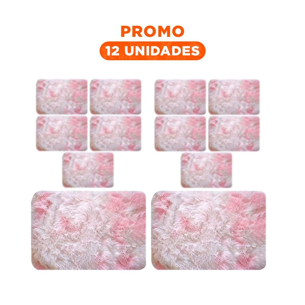 Pack12 Alfombrilla Rectangular 40x60cm Rosado y Blanco con Superficie Peluche