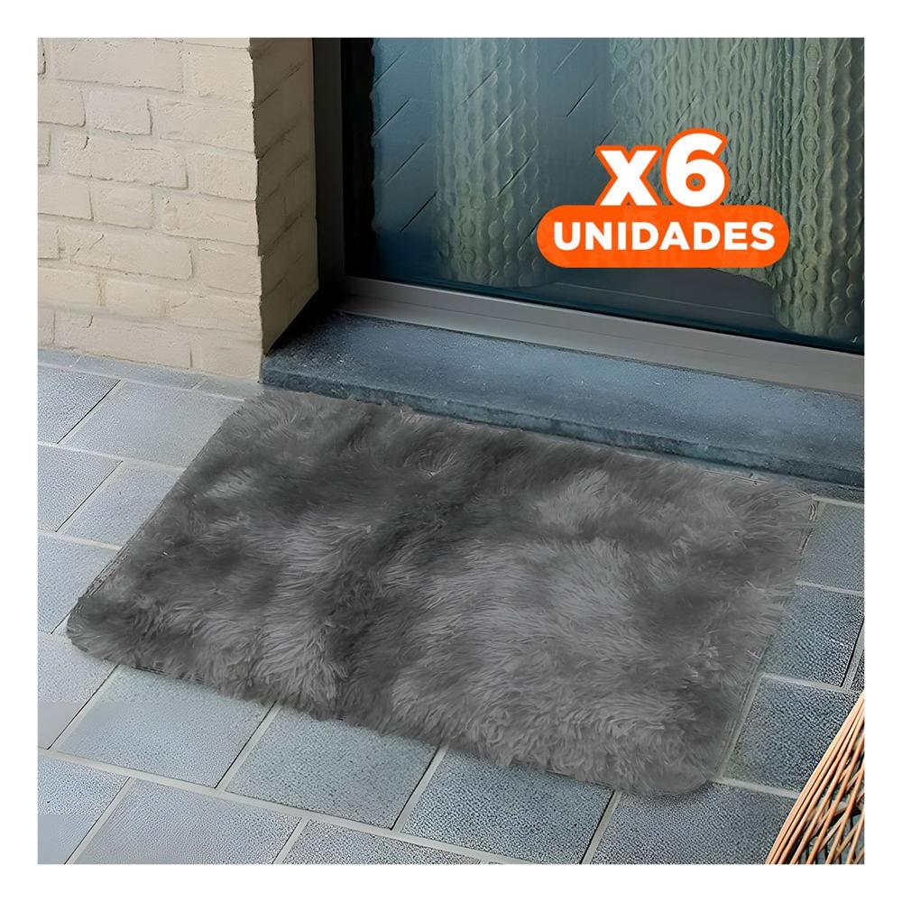 Pack6 Alfombrilla Dimensiones 40x60cm con Textura Peluche Negro y Plomo Y Papel Regalo