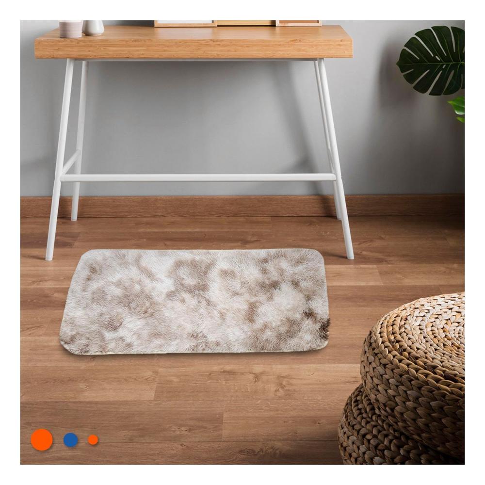 Alfombra Blanco y Camello Rectangular con Dimensiones 40x60cm y Textura Peluche Y Papel Regalo