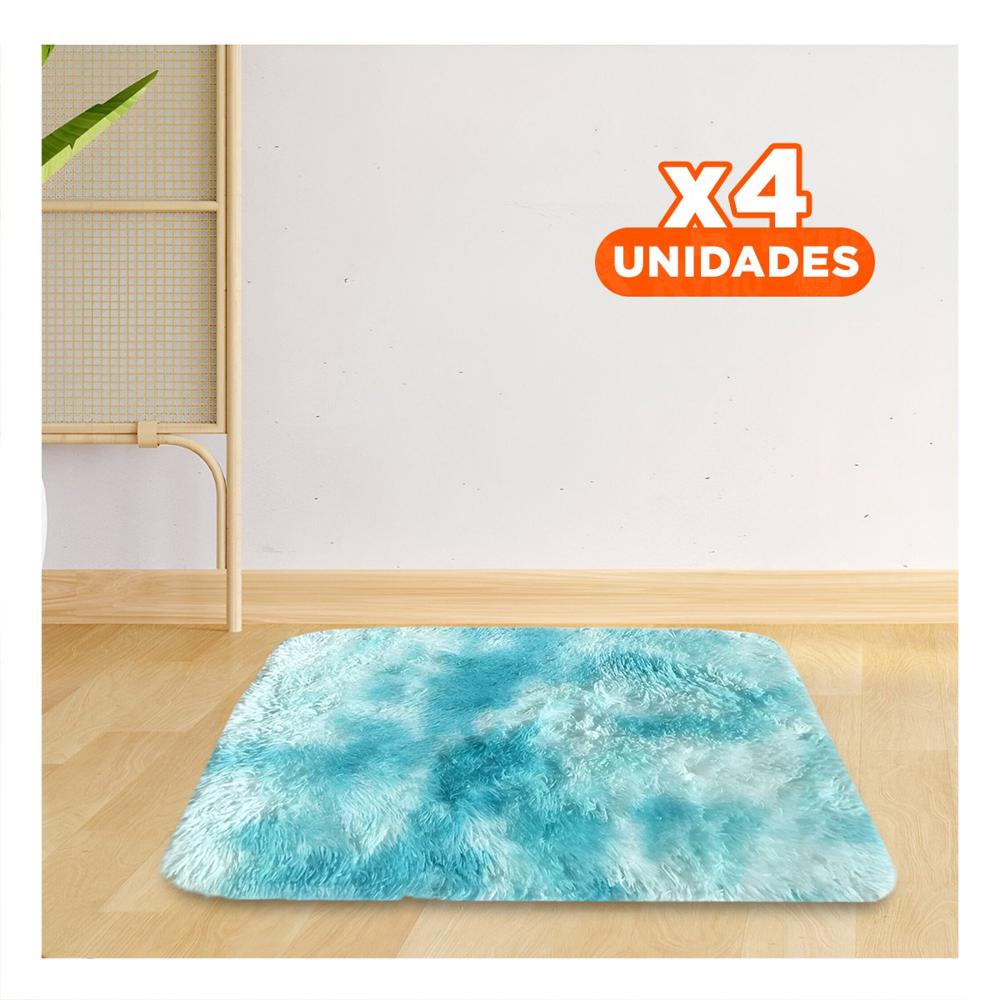 Pack4 Tapete Rectangular Celeste y Blanco Peluche con Medida 40x60cm YPapel Regalo