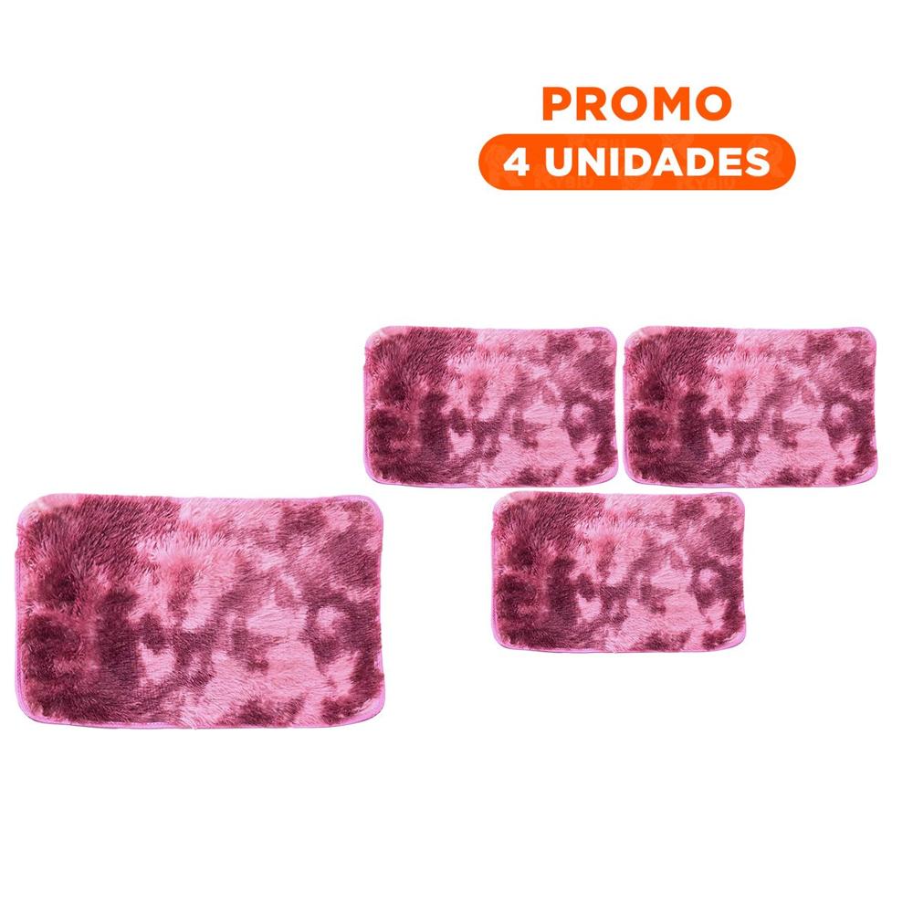 Pack4 Tapete Rectangular con Dimensiones 40x60cm Peluche Guinda y Rosado