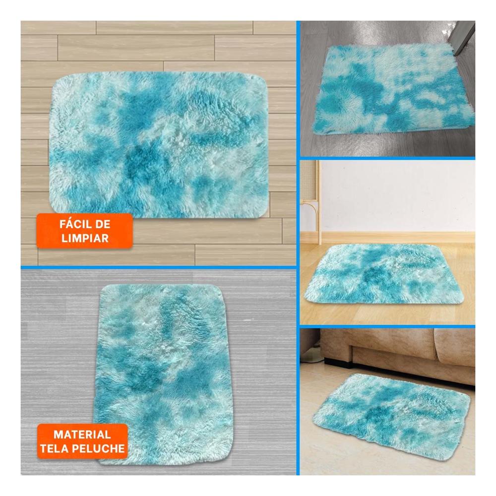 Alfombra Rectangular Celeste y Blanco de Textura Peluche en Dimensiones 40x60cm YLigas Regalo