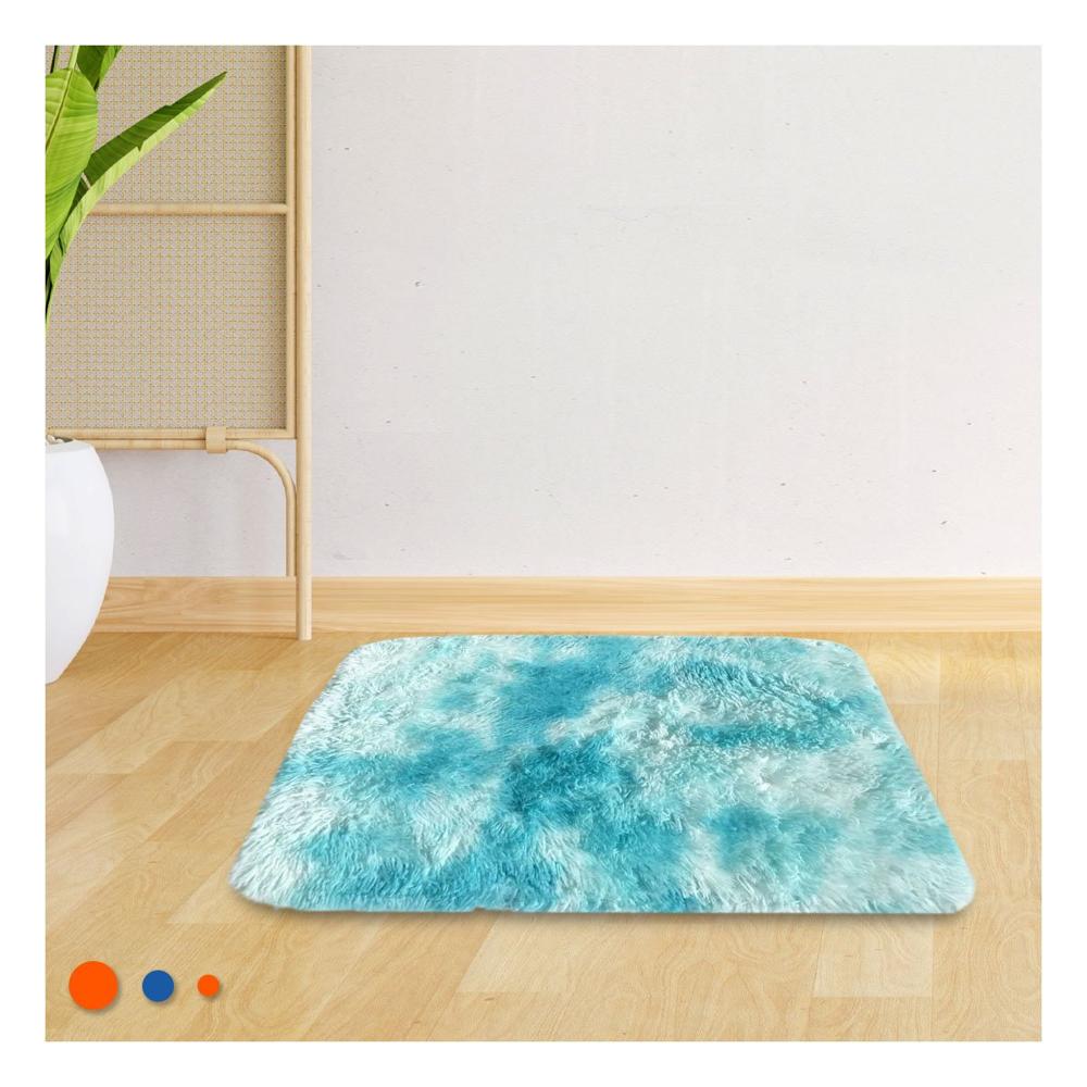 Alfombra Celeste y Blanco Rectangular con Dimensiones 40x60cm y Textura Peluche Y Papel Regalo