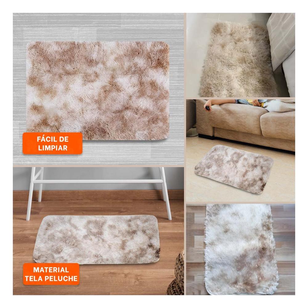 Alfombra Rectangular Blanco y Camello de Textura Peluche en Dimensiones 40x60cm Y Ligas Regalo