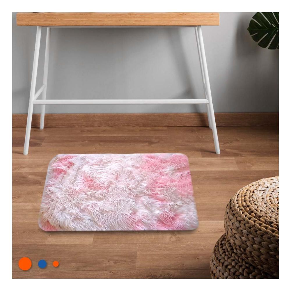 Alfombra Rosado y Blanco Rectangular con Dimensiones 40x60cm y Textura Peluche Y Papel Regalo