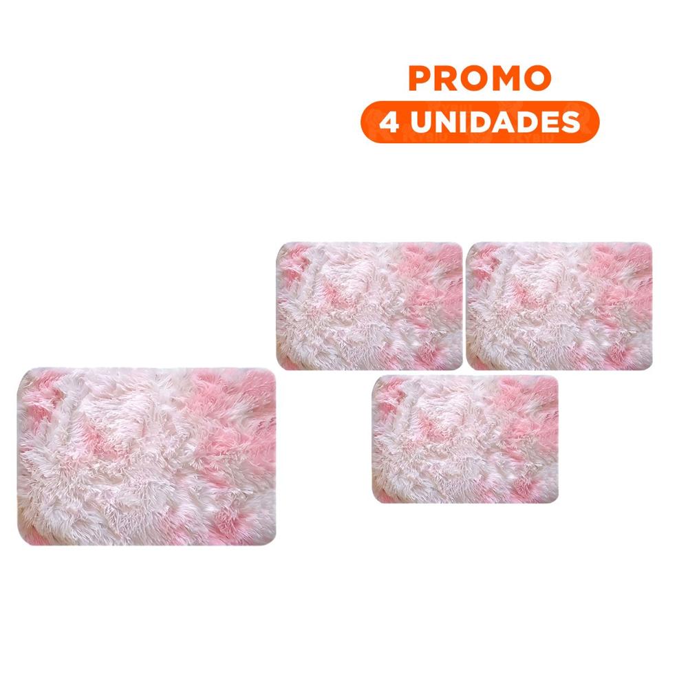 Pack4 Tapete Rectangular con Dimensiones 40x60cm Peluche Rosado y Blanco