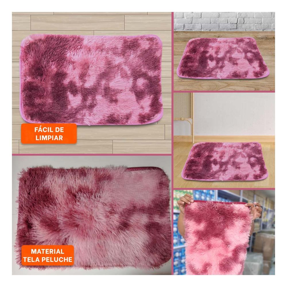Alfombra Rectangular Guinda y Rosado de Textura Peluche en Dimensiones 40x60cm Y Ligas Regalo