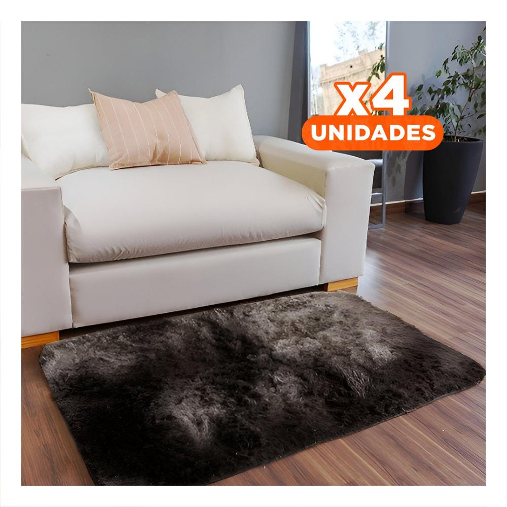Pack4 Alfombrilla Marron y Crema Rectangular con Peluche 40x60cm YRegalo Sticker